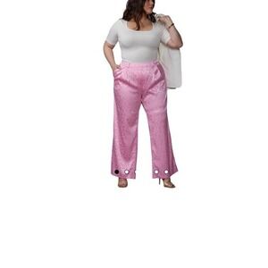 NY & C 2X Pink Leopard Print High‎ Waist Wide Leg Dressy Pants